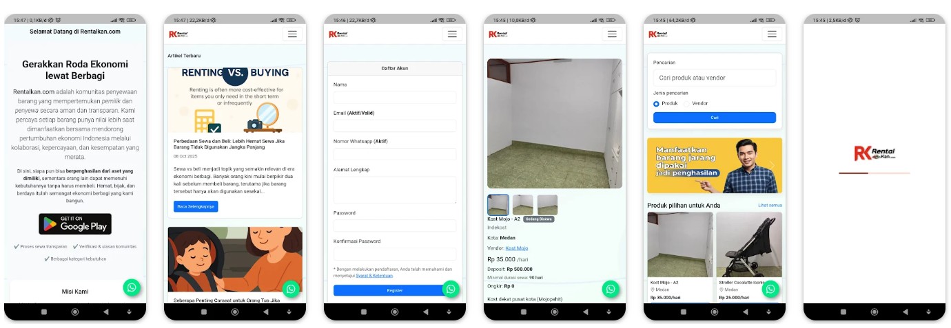 Tampilan Aplikasi Rental Rentalkan
